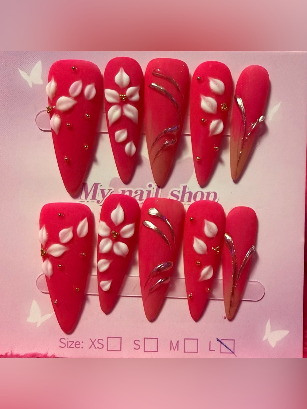 Pink Floral Stiletto Press-On Nails